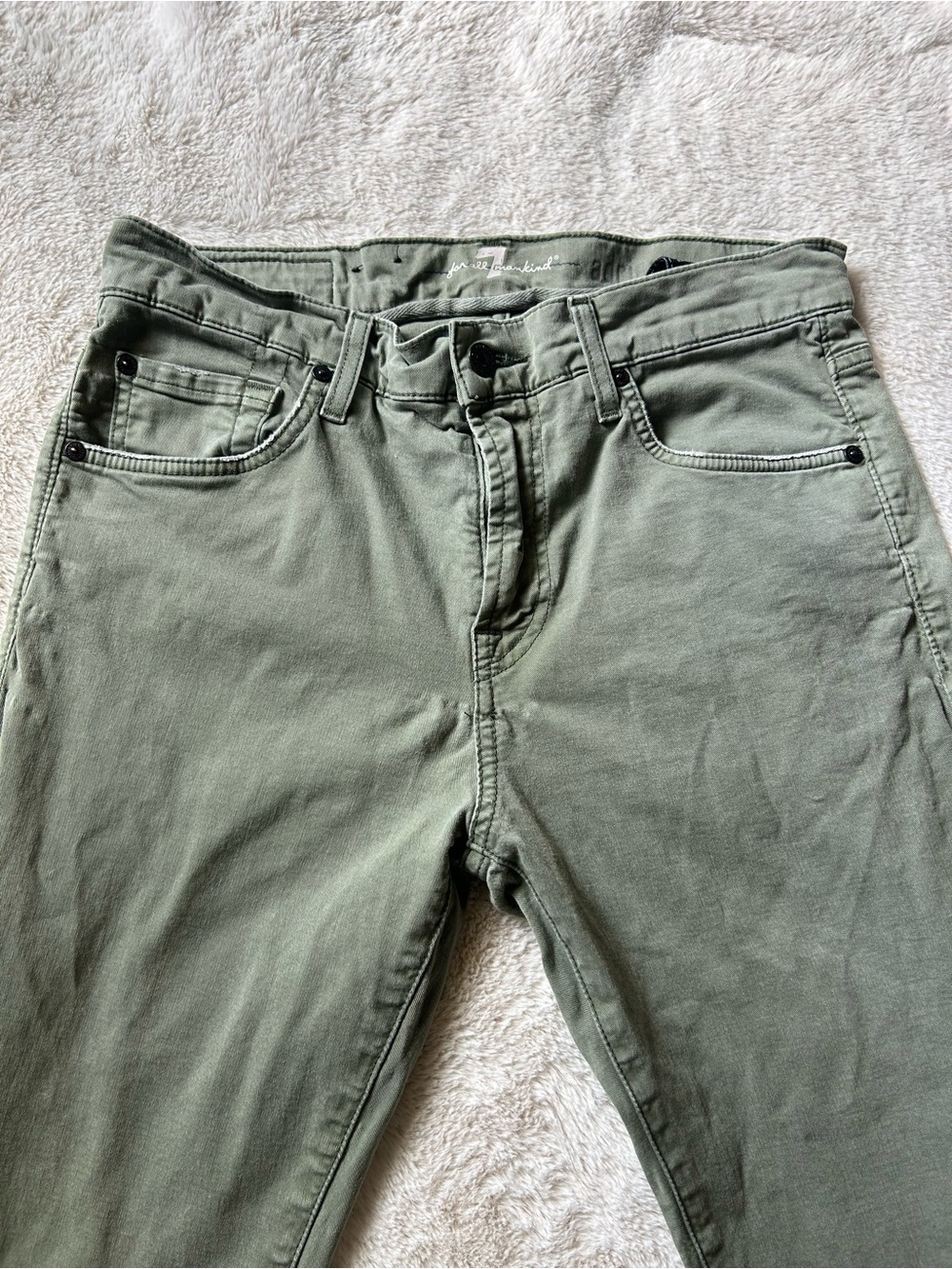 7 For All Mankind Olive Green Slim Straight Jeans